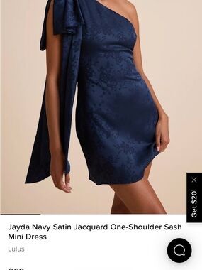 Lulu's Navy One-Shoulder Satin Jacquard Mini Dress with Sash